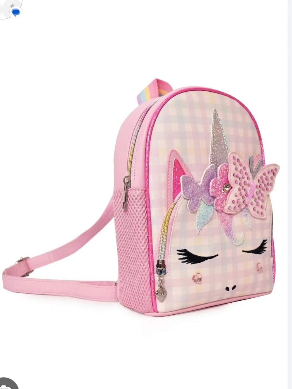 MISS GWEN'S OMG Unicorn Butterfly Rhinestone Glitter Eyelash Plaid Mini Backpack